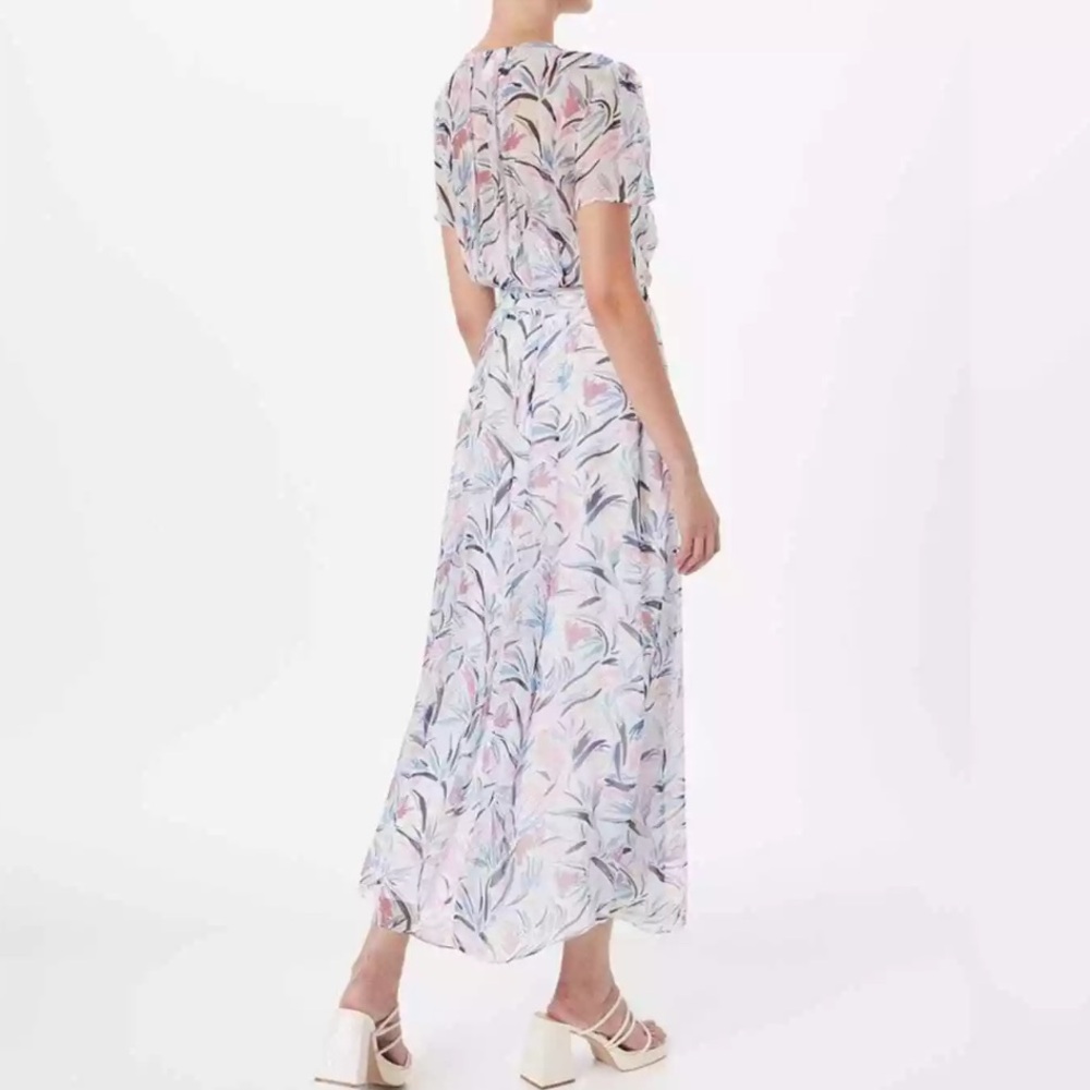 🆕 Club Monaco Birds of Paradise Maxi Wrap Dress Blue and Pink Chiffon, Size 4 - Picture 15 of 16